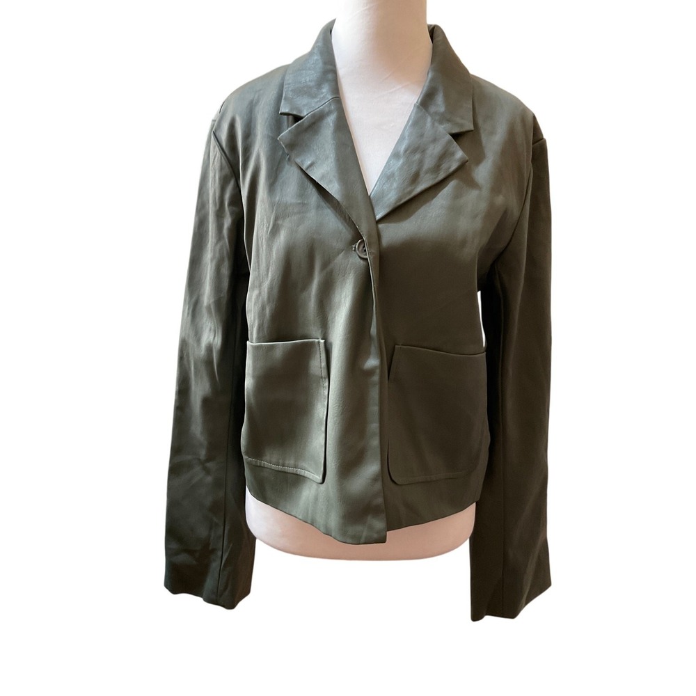 all:row Olive Green Soft Faux Leather Blazer Jacket Size M TM1473